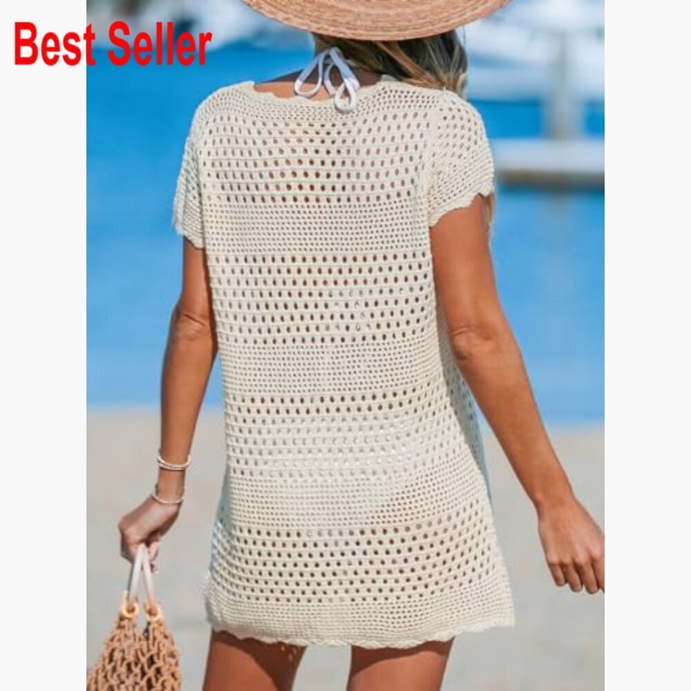 Crochet Coverup Pullover Beach Dress with Hollow Out Design - Picture 2 of 5